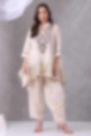 Cream Organic Cotton Foil Hand Work Co-Ord Set by Inddivogue at Pernia's Pop Up Shop