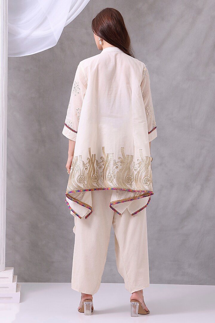 Cream Organic Cotton Foil Hand Work Co-Ord Set by Inddivogue at Pernia's Pop Up Shop