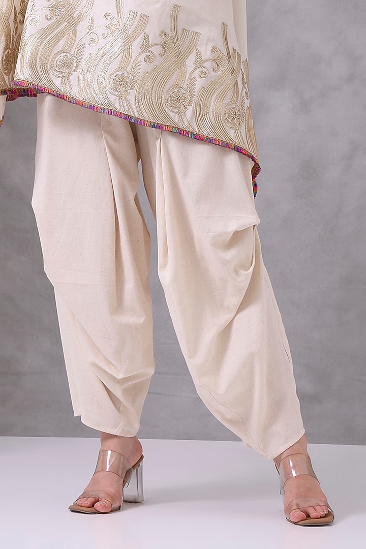 Cream Organic Cotton Foil Hand Work Co-Ord Set by Inddivogue at Pernia's Pop Up Shop