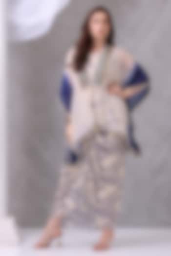 Cream & Blue Gajji Silk Embroidered Skirt Set by Inddivogue at Pernia's Pop Up Shop