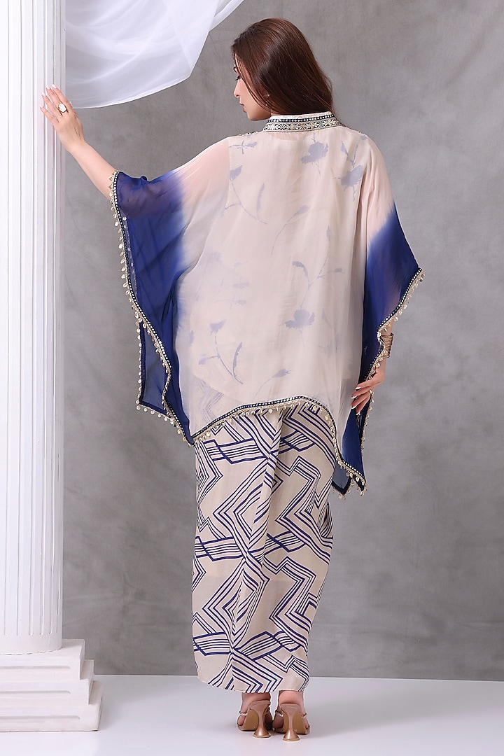 Cream & Blue Gajji Silk Embroidered Skirt Set by Inddivogue at Pernia's Pop Up Shop