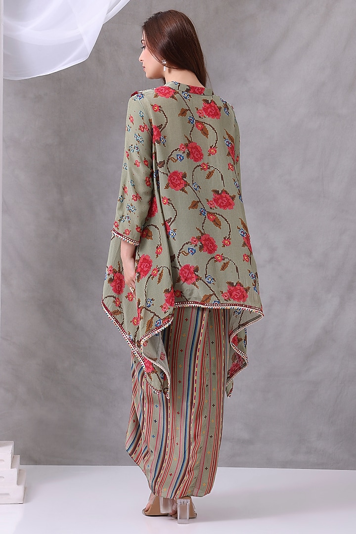 Green Crepe Hand Embroidered Skirt Set by Inddivogue at Pernia's Pop Up Shop