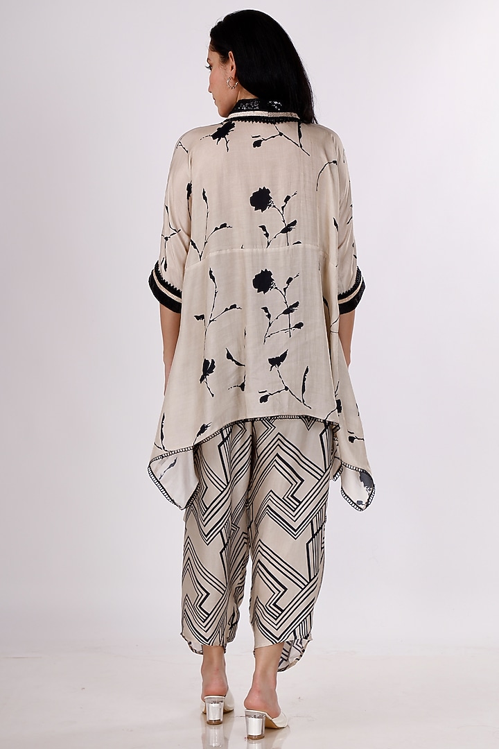 Cream & Black Gajji Silk Floral Cowl Pant Set by Inddivogue at Pernia's Pop Up Shop