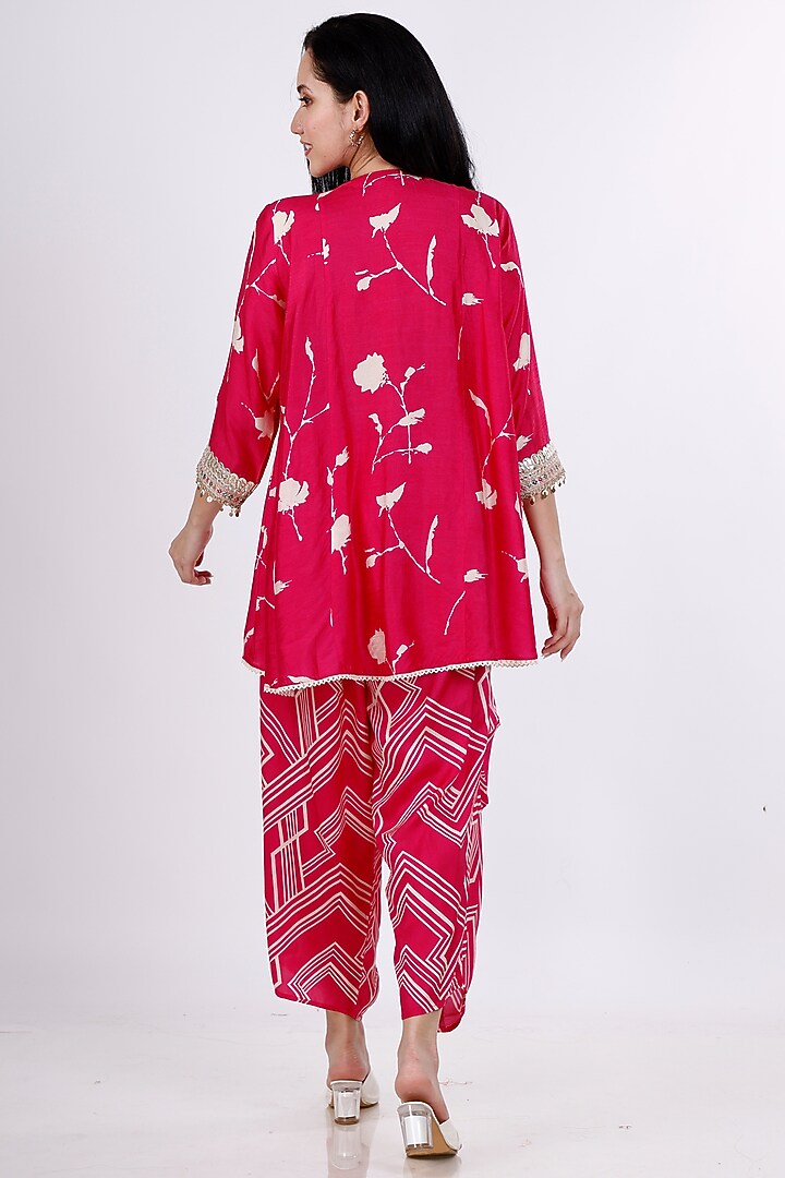 Pink & Cream Gajji Silk Floral Cowl Pant Set by Inddivogue at Pernia's Pop Up Shop