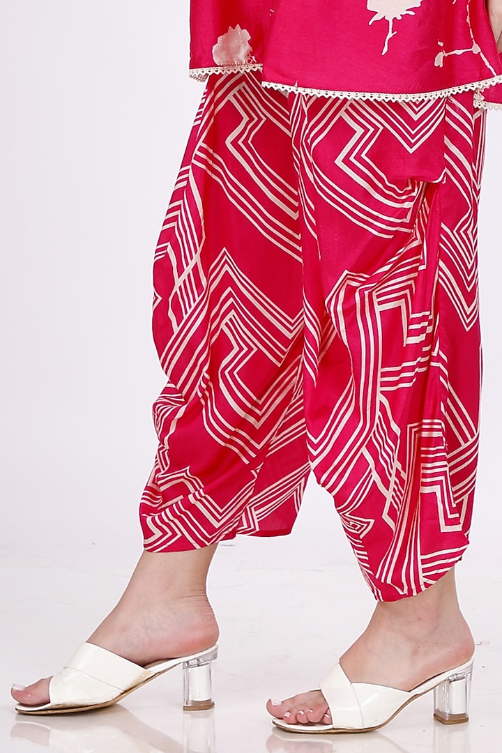 Pink & Cream Gajji Silk Floral Cowl Pant Set by Inddivogue at Pernia's Pop Up Shop