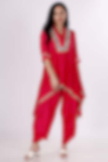 Pink Habutai Silk Cowl Pant Set by Inddivogue at Pernia's Pop Up Shop