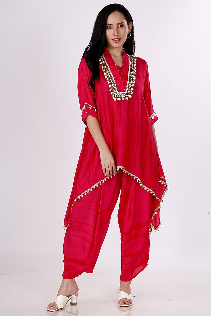 Pink Habutai Silk Cowl Pant Set by Inddivogue at Pernia's Pop Up Shop