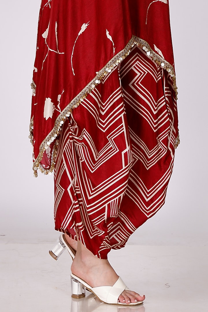 Maroon & Cream Gajji Silk Floral Cowl Pant Set by Inddivogue at Pernia's Pop Up Shop