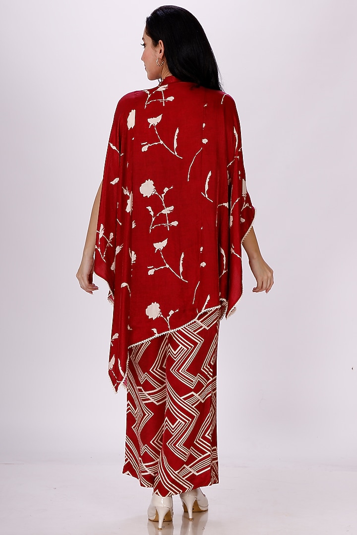 Maroon & Cream Gajji Silk Handwork Cape Set by Inddivogue at Pernia's Pop Up Shop