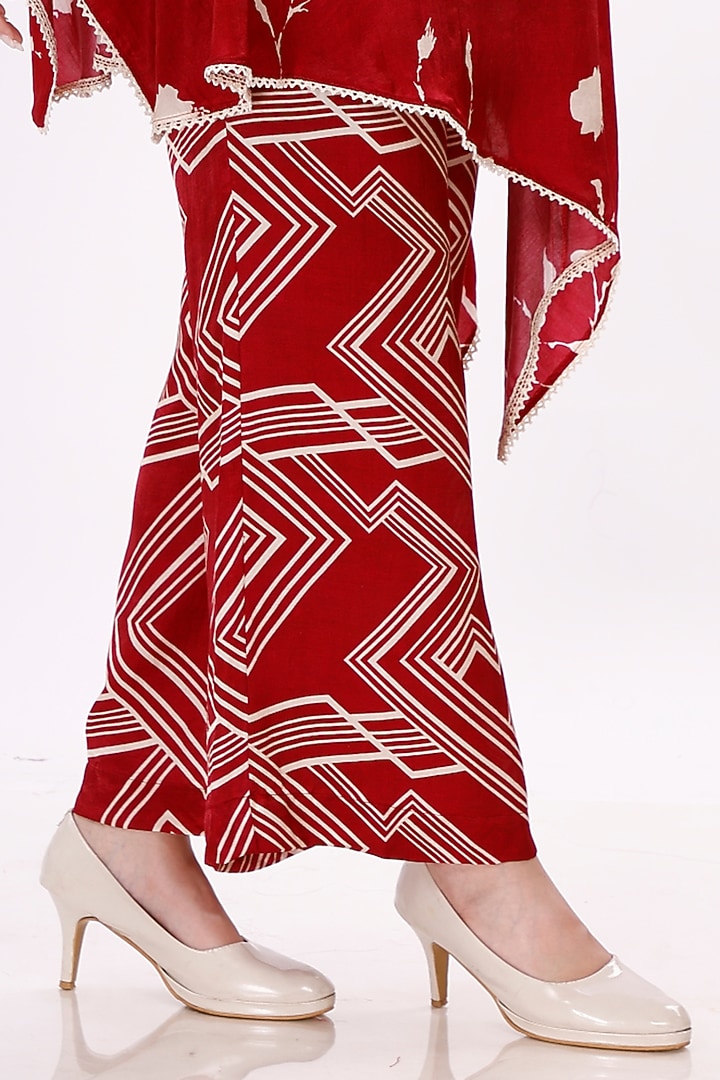 Maroon & Cream Gajji Silk Handwork Cape Set by Inddivogue at Pernia's Pop Up Shop