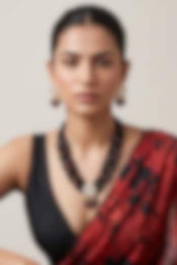 Gold Finish Kundan Polki & Black Onyx Beaded Layered Necklace Set by IndieBlingz at Pernia's Pop Up Shop