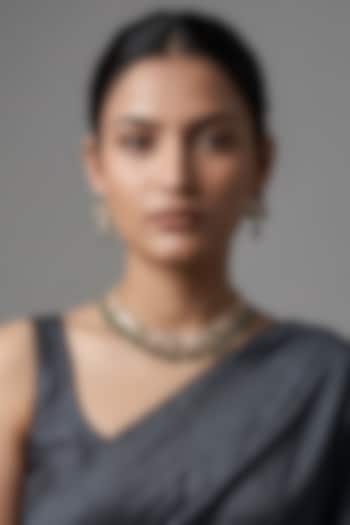 Gold Finish Kundan Polki & Green Beaded Necklace Set by IndieBlingz at Pernia's Pop Up Shop