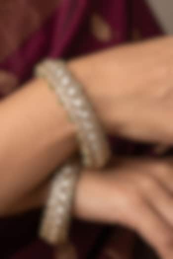 Victorian Finish Kundan Polki & Ruby Stone Bangles (Set Of 2) by IndieBlingz at Pernia's Pop Up Shop