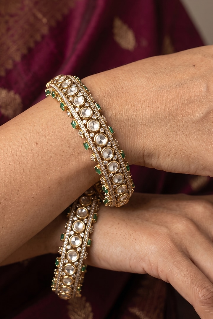 Victorian Finish Kundan Polki & Ruby Stone Bangles (Set Of 2) by IndieBlingz at Pernia's Pop Up Shop