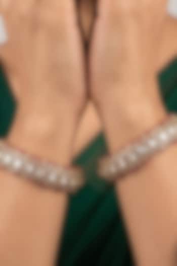 Victorian Finish Kundan Polki & Emerald Stone Bangles (Set Of 2) by IndieBlingz at Pernia's Pop Up Shop