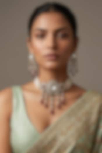 Victorian Finish Kundan Polki & Red Beaded Choker Necklace Set by IndieBlingz at Pernia's Pop Up Shop