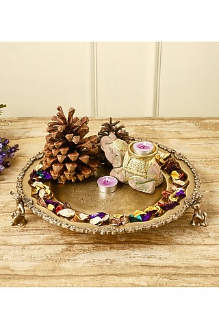 Golden Brass Handcrafted Serving Tray by Indique