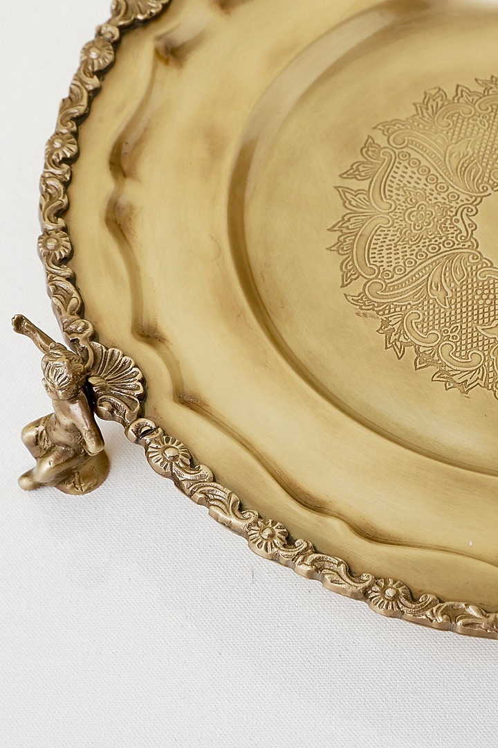Golden Brass Handcrafted Serving Tray by Indique at Pernia's Pop Up Shop