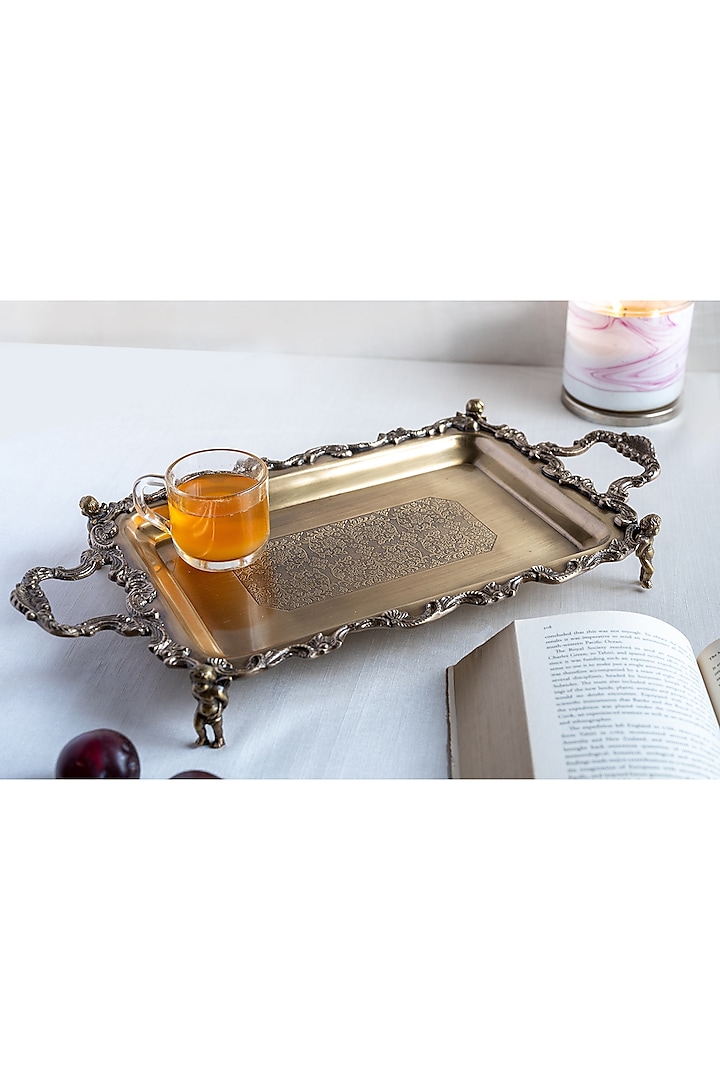 Golden Brass Serving Tray by Indique