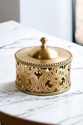 Golden Brass Bibelot Storage Box by Indique