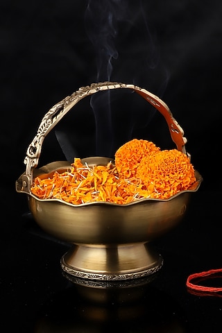 Golden Brass Pooja Basket by Indique