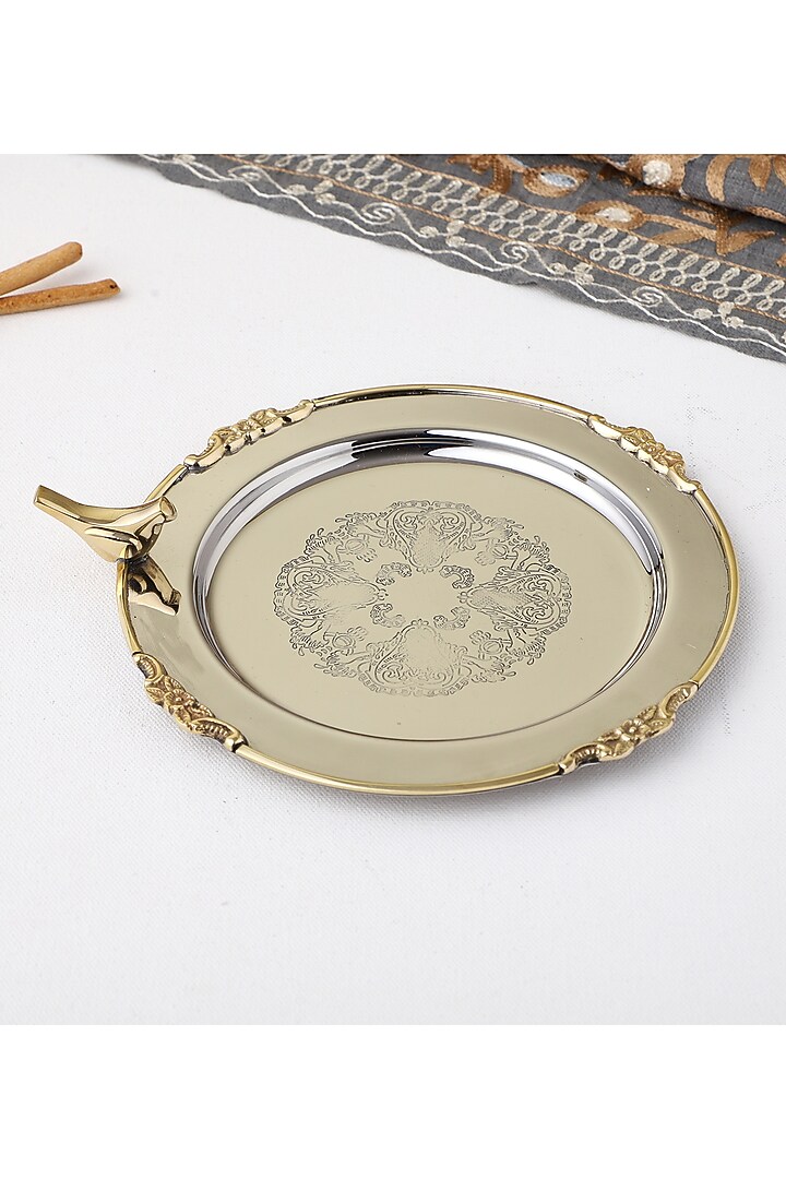 Silver Brass & Stainless Steel Serving Bowl With Trivet by Indique at Pernia's Pop Up Shop