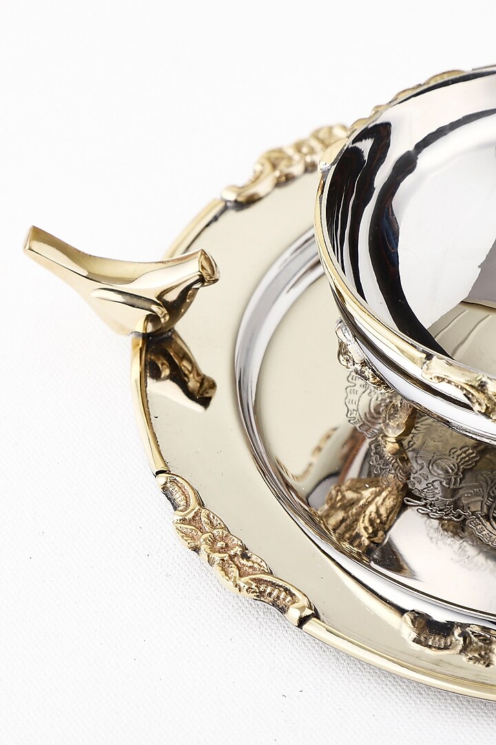 Silver Brass & Stainless Steel Serving Bowl With Trivet by Indique at Pernia's Pop Up Shop