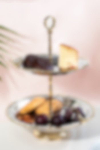 Silver Brass & Stainless Steel Two-Tiered Cake Stand by Indique
