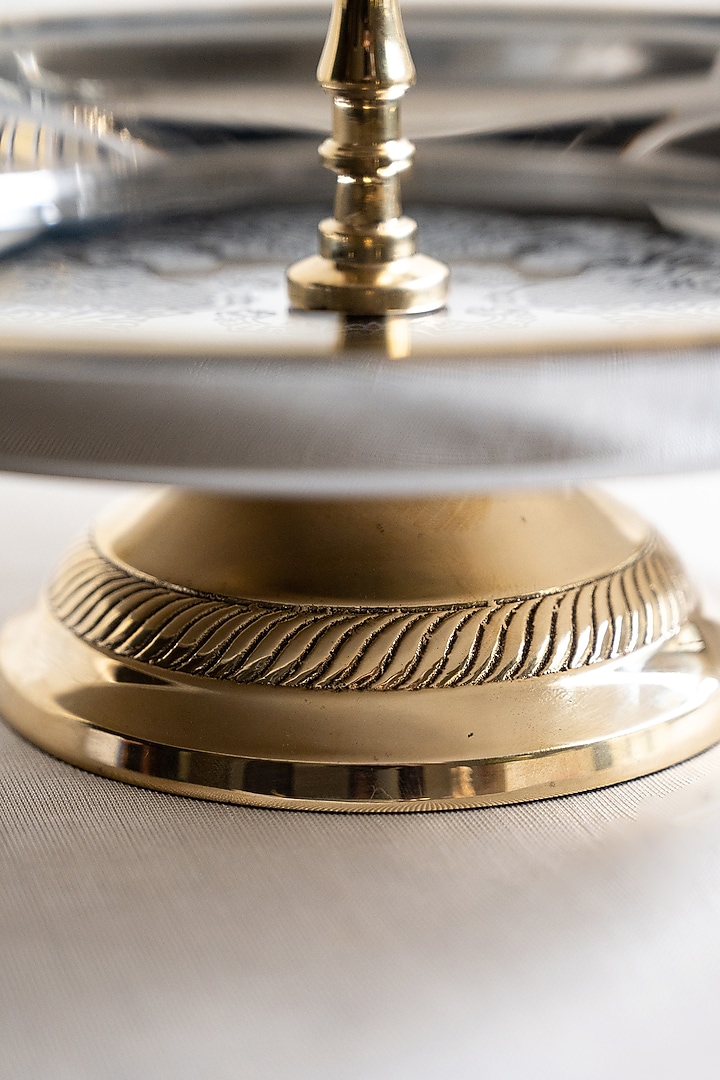 Silver Brass & Stainless Steel Two-Tiered Cake Stand by Indique at Pernia's Pop Up Shop