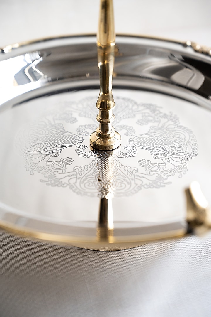 Silver Brass & Stainless Steel Two-Tiered Cake Stand by Indique at Pernia's Pop Up Shop