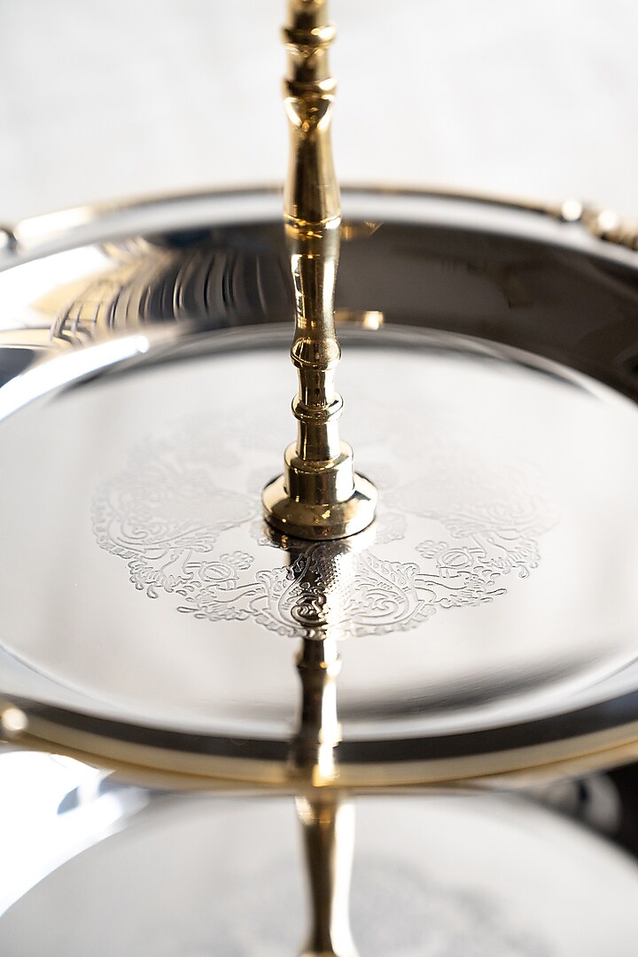 Silver Brass & Stainless Steel Two-Tiered Cake Stand by Indique at Pernia's Pop Up Shop
