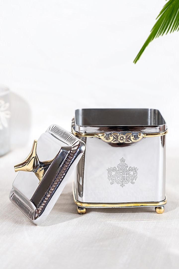 Silver Brass & Stainless Steel Canister Jar by Indique at Pernia's Pop Up Shop