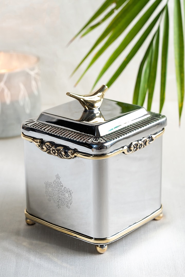 Silver Brass & Stainless Steel Canister Jar by Indique at Pernia's Pop Up Shop