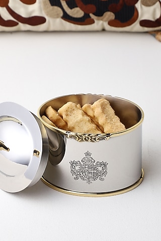 Silver Brass & Stainless Steel Oval Jar by Indique