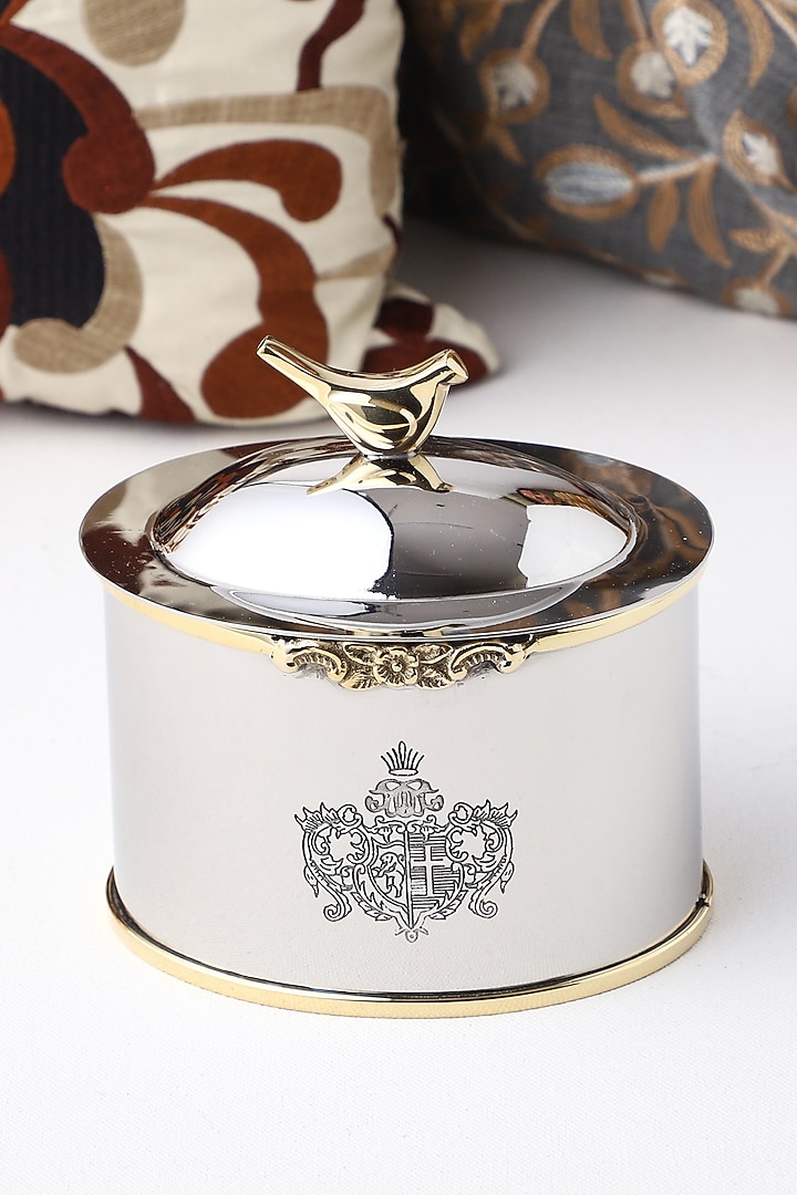 Silver Brass & Stainless Steel Oval Jar by Indique at Pernia's Pop Up Shop