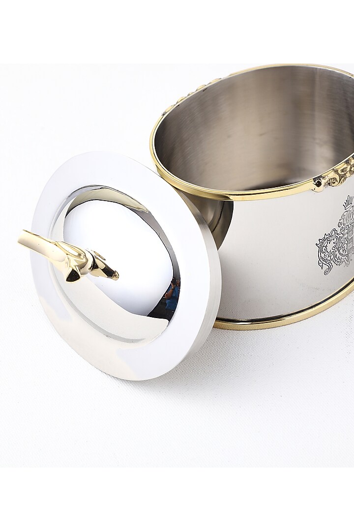 Silver Brass & Stainless Steel Oval Jar by Indique at Pernia's Pop Up Shop