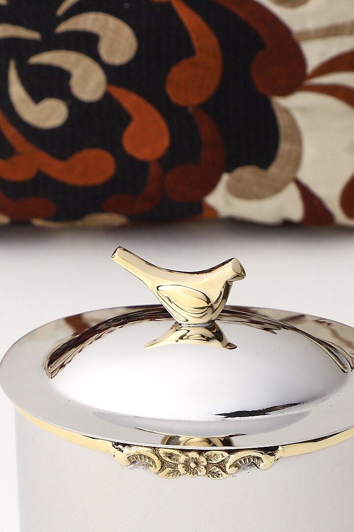 Silver Brass & Stainless Steel Oval Jar by Indique at Pernia's Pop Up Shop