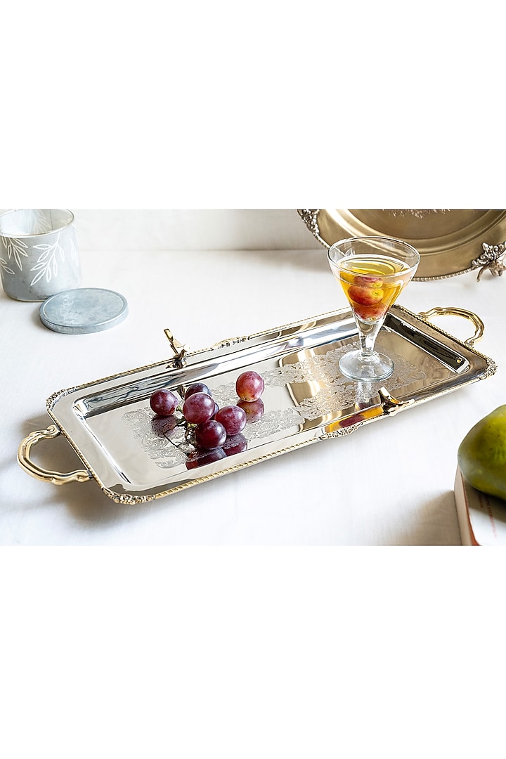 Silver Brass & Stainless Serving Tray by Indique