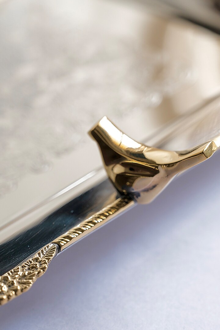 Silver Brass & Stainless Serving Tray by Indique at Pernia's Pop Up Shop