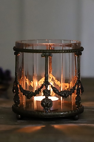 Golden Brass & Clear Glass Votive by Indique