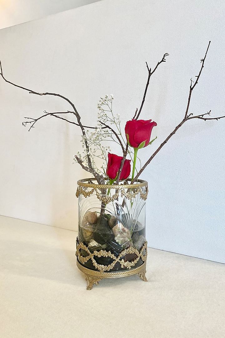 Golden Brass & Clear Glass Hurricane Candle Holder by Indique at Pernia's Pop Up Shop