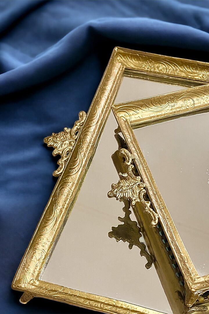 Gold Brass & Mirror Glass Vanity Tray by Indique at Pernia's Pop Up Shop