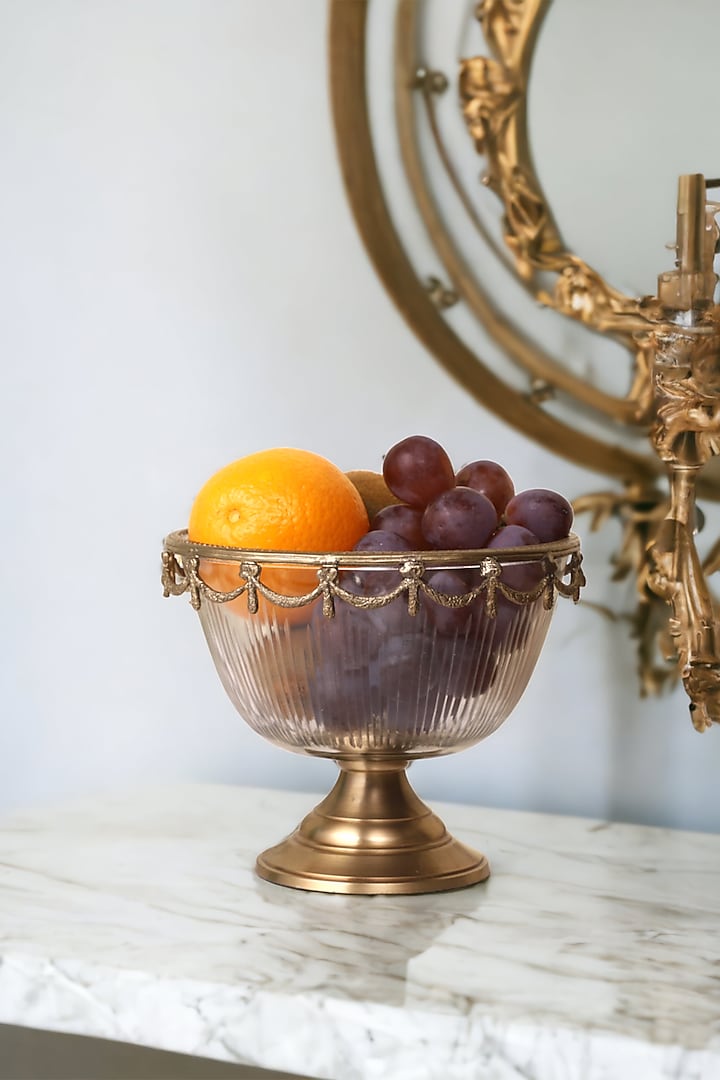 Gold Brass & Clear Glass Victorian Bowl by Indique
