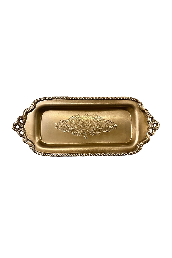Golden Brass Rectangular Ribbon Serving Tray by Indique at Pernia's Pop Up Shop