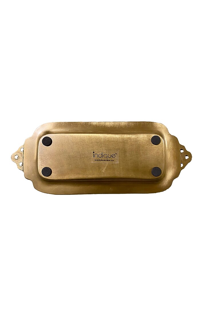 Golden Brass Rectangular Ribbon Serving Tray by Indique at Pernia's Pop Up Shop