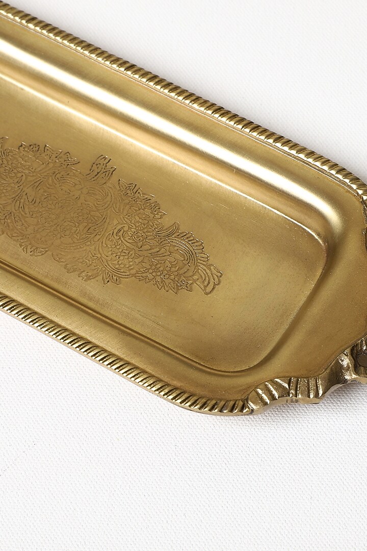 Golden Brass Rectangular Ribbon Serving Tray by Indique at Pernia's Pop Up Shop