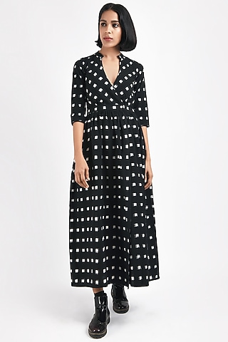 Black Printed Handcrafted Wrap Dress by Indigo Dreams