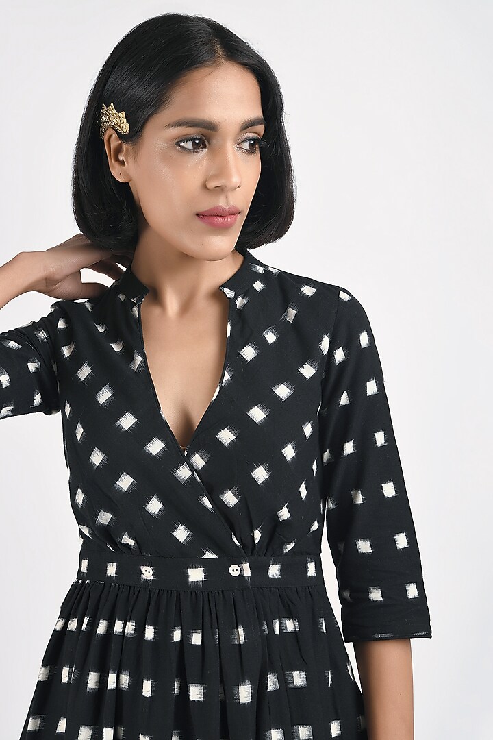 Black Printed Handcrafted Wrap Summer Dress by Indigo Dreams at Pernia's Pop Up Shop