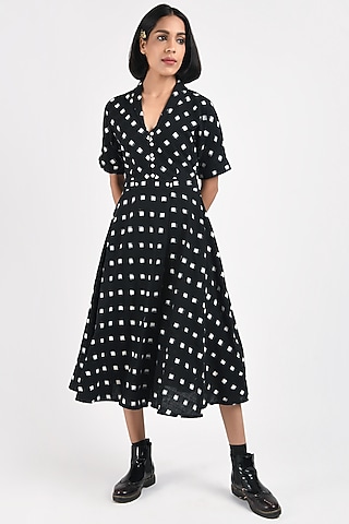 Black Handcrafted Wrap Dress With Print by Indigo Dreams