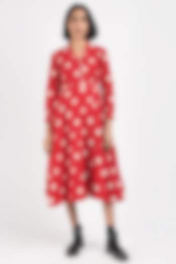 Electric Red Printed Handcrafted Wrap Dress by Indigo Dreams